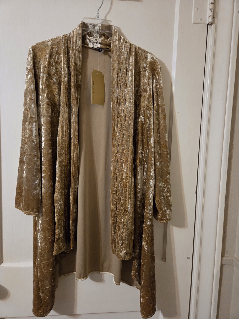 Andree By Unit NWT Velvet Open-Front Drape Cardigan Jacket in Gold